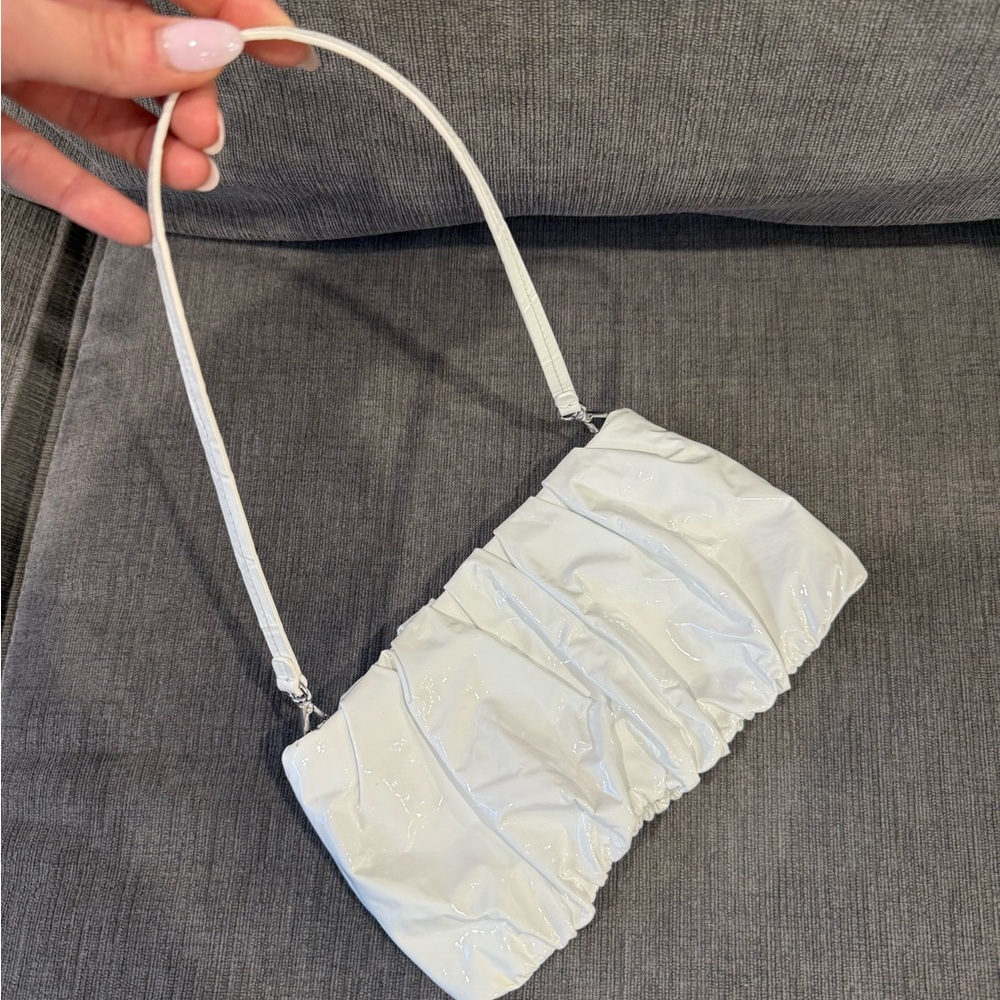 STAUD Glossy White Shoulder Bag